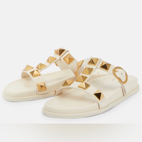 NEW! VALENTINO GARAVANI Roman Stud Leather Slides - Picture 6 of 14